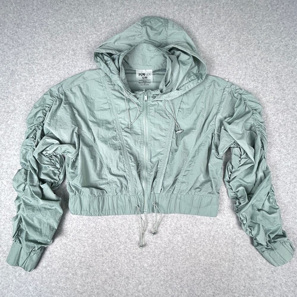 Popflex Active Whimsical Breeze Cropped Hooded Windbreaker S/M Sage Green Gym